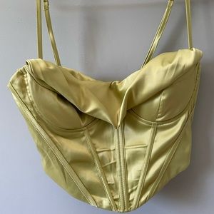 Green satin corset style top